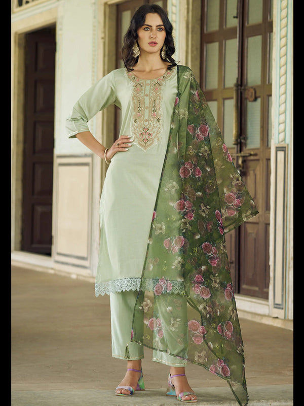 Olive Green Viscose Rayon Pant Suit 189453