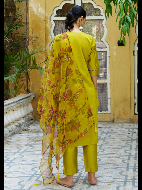 Yellow Viscose Rayon Pant Suit 189456 Back View
