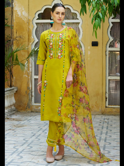 Yellow Viscose Rayon Pant Suit 189456