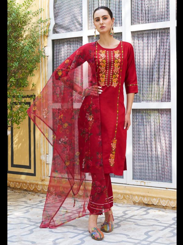 Red Viscose Rayon Pant Suit 189457