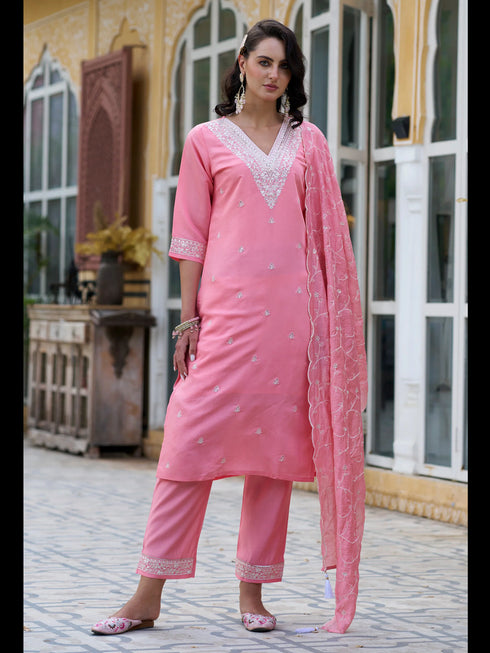 Pink Silk Blend Pant Suit 189460