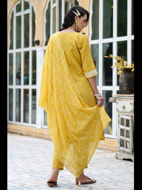 Yellow Silk Blend Pant Suit 189463 Back View
