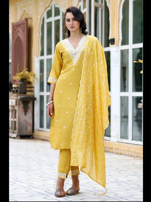 Yellow Silk Blend Pant Suit 189463