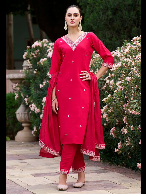Red Silk Blend Pant Suit 189464