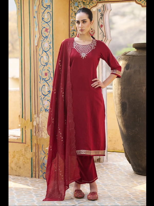 Maroon Viscose Rayon Pant Suit 189465
