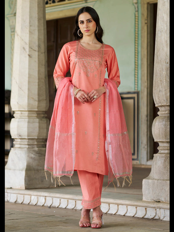 Peach Viscose Rayon Pant Suit 189467