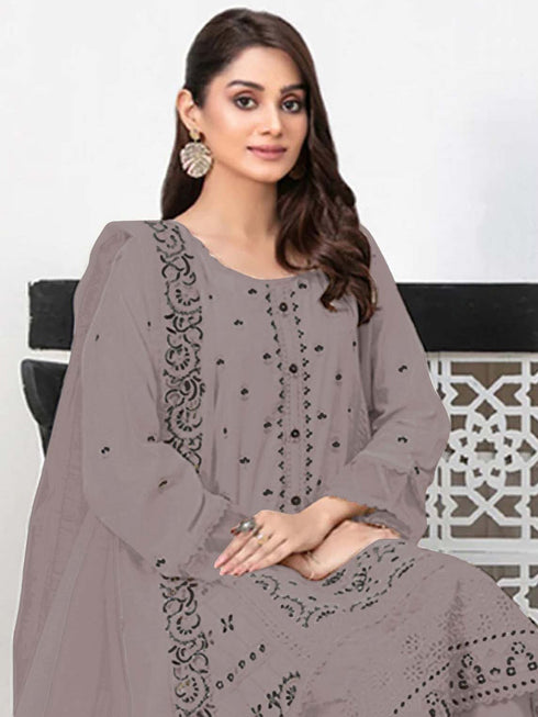 Brown Georgette Pant Suit 189496 Closure View