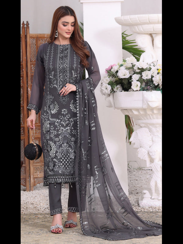 Dark Grey Georgette Pant Suit 189508