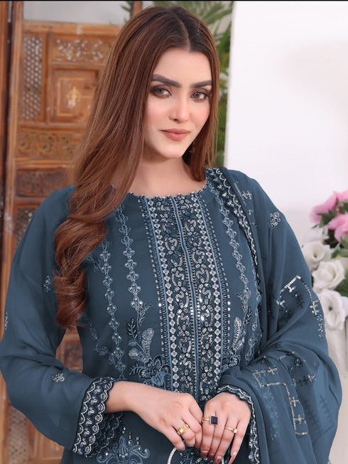 Aqua Blue Georgette Pant Suit 189509 Closure View