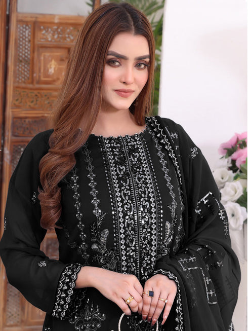 Black Georgette Pant Suit 189510 Closure View