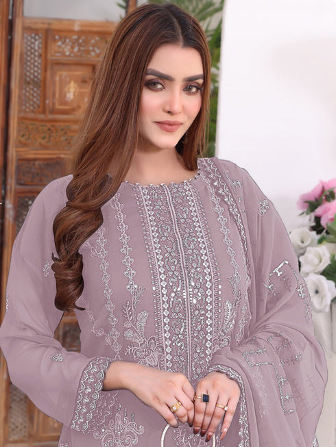 Pink Georgette Pant Suit 189518 Closure View