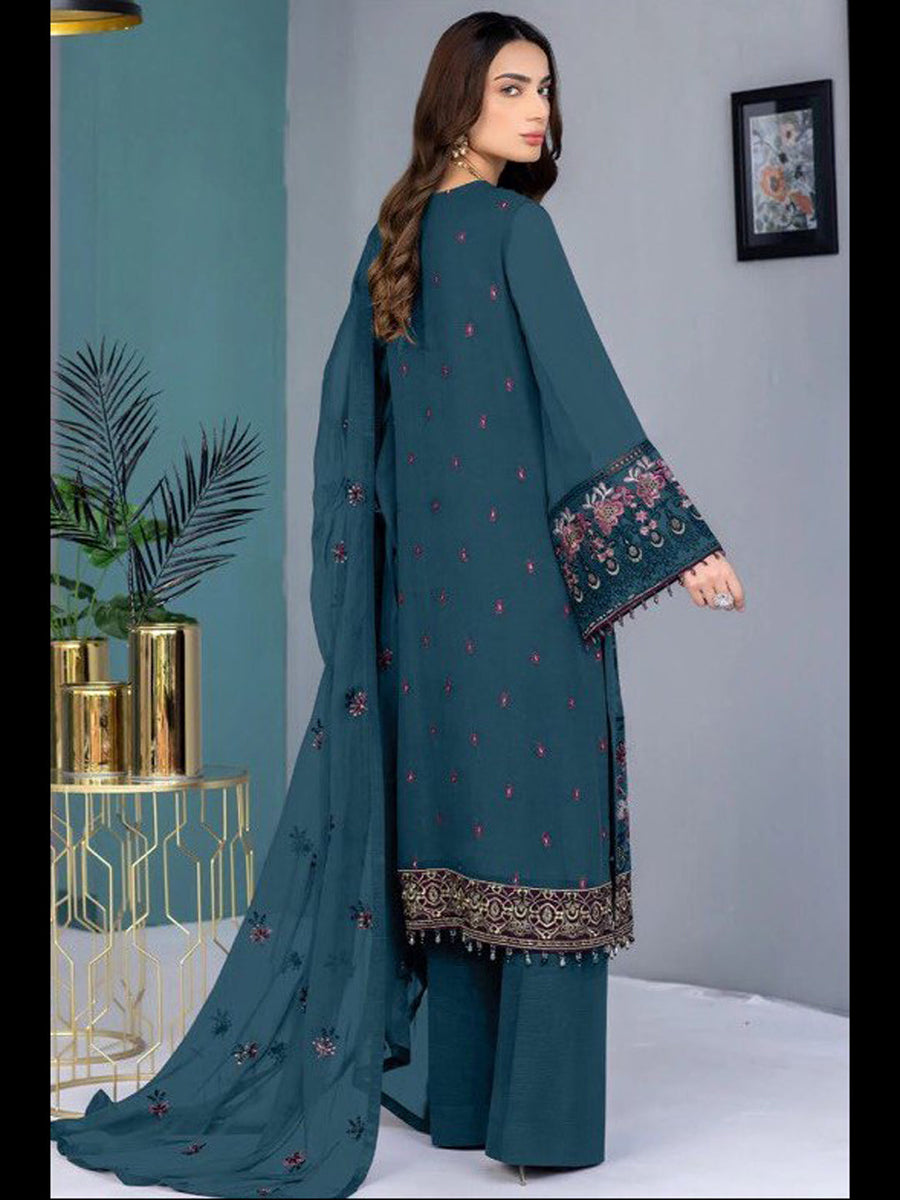 Rama Designer Heavy Semi-Stitched Pant Suit With Embroidery Work