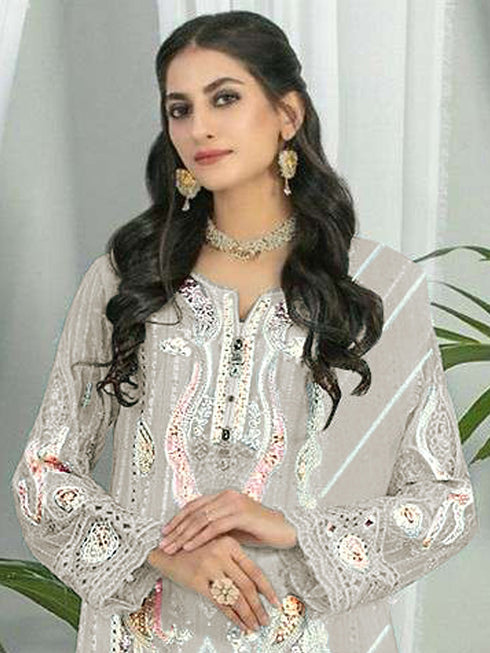 Beige Georgette Pant Suit 189533 Closure View