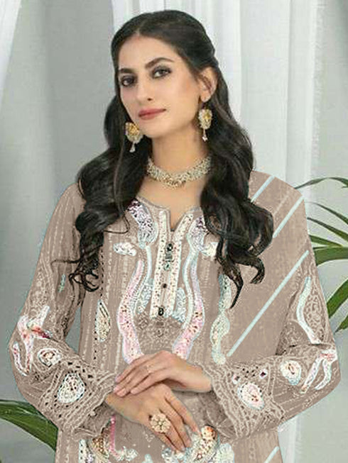 Coffee Georgette Pant Suit 189534 Closure View