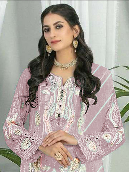 Pink Georgette Pant Suit 189535 Closure View