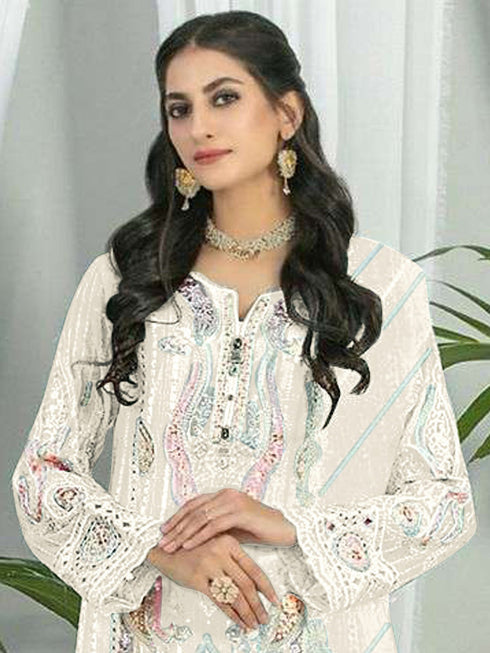 White Georgette Pant Suit 189539 Closure View