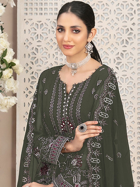 Green Georgette Pant Suit 189574 Closure View