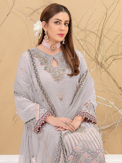 Beige Georgette Pant Suit 189580 Closure View