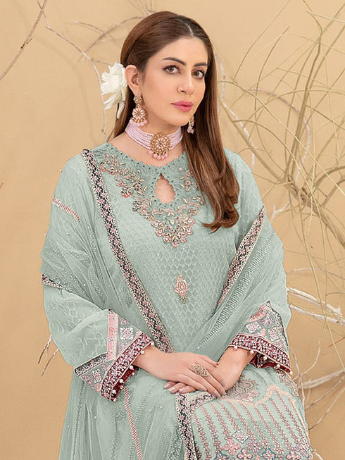 Green Georgette Pant Suit 189581 Closure View