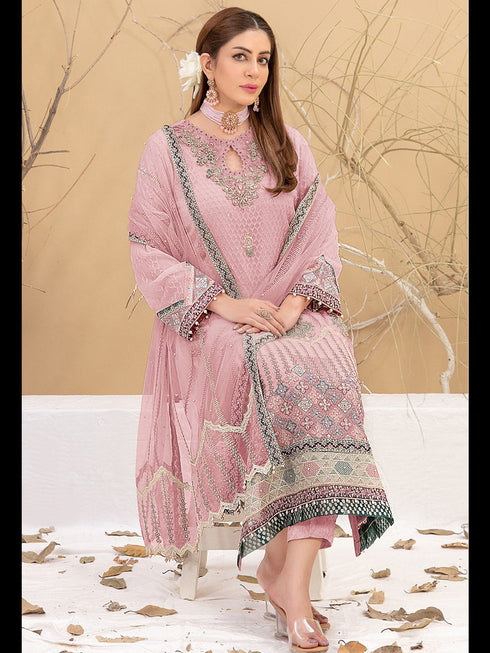 Pink Georgette Pant Suit 189582 Closure View