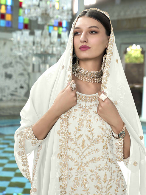 White Faux Georgette Pant Suit 189674 Closure View