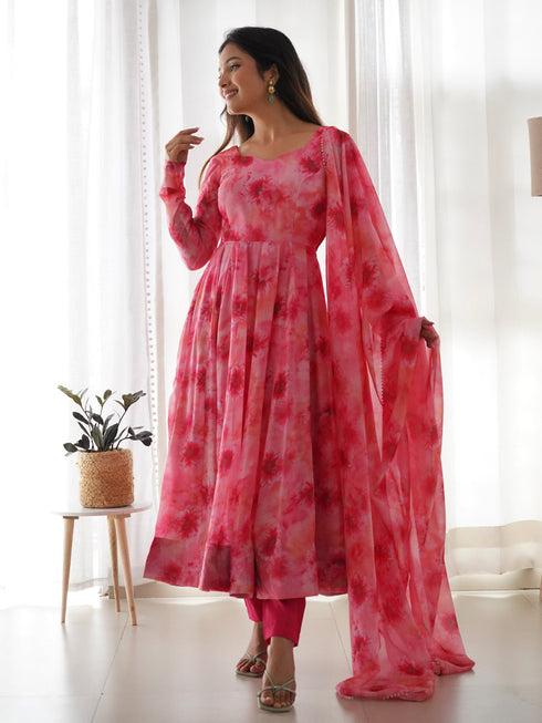 Pink Pure Soft Organza Anarkali Dress 189676 Back View