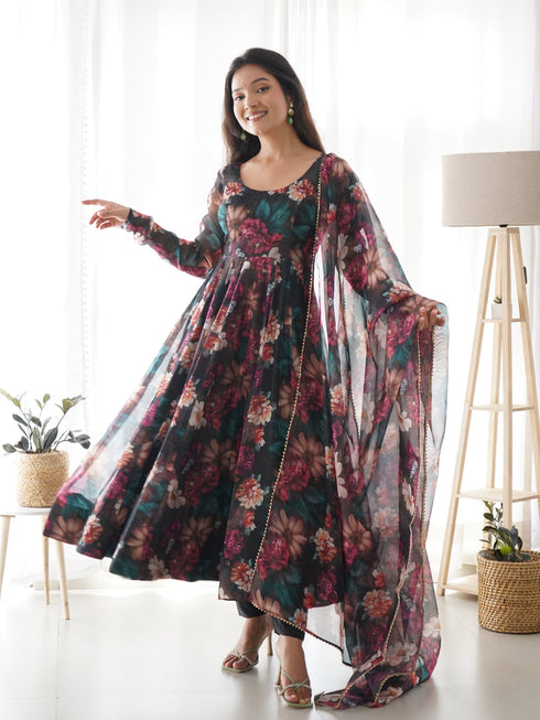 Multi Color Pure Soft Organza Anarkali Dress 189677 Back View