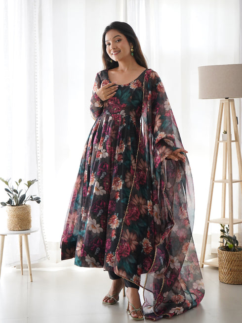 Multi Color Pure Soft Organza Anarkali Dress 189677