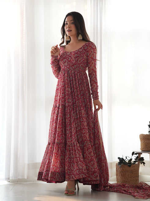 Maroon Brown Pure Soft Georgette Anarkali Dress 189678 Back View