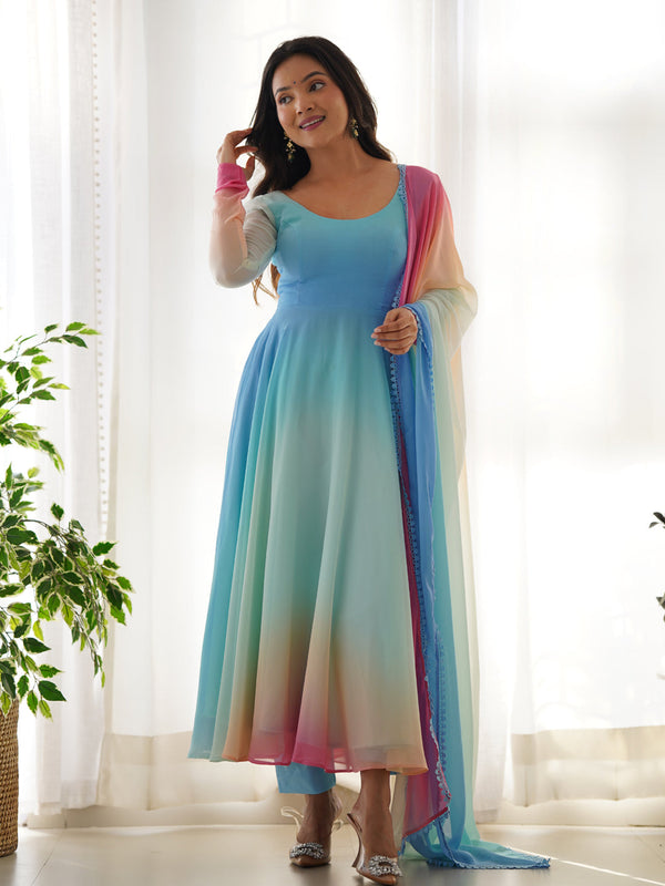Multi Color Pure Soft Georgette Anarkali Dress 189679