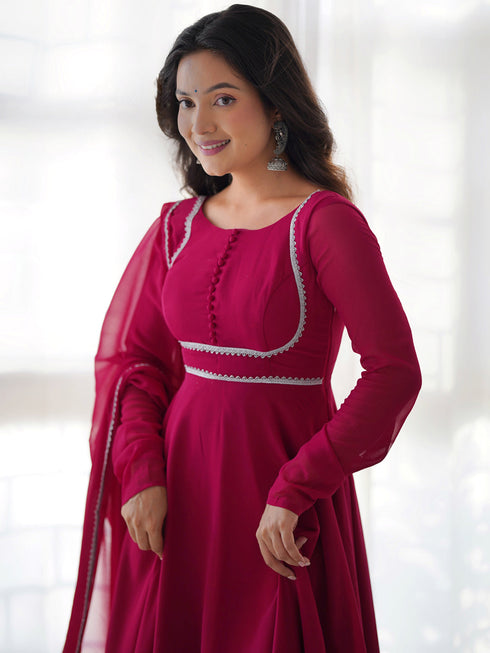 Rust Pink Rani Pure Soft Georgette Anarkali Dress 189680 Closure View