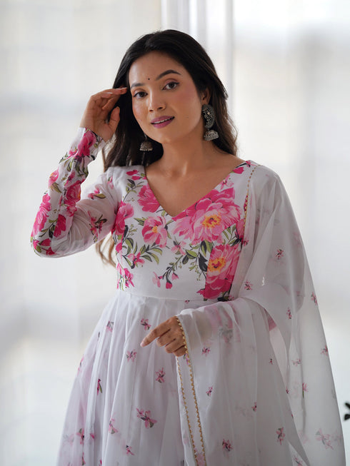 Multi Color Pure Soft Organza Anarkali Dress 189681 Closure View