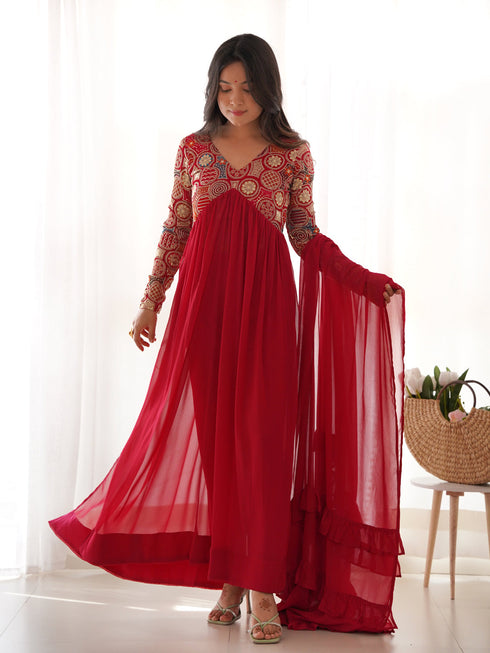 Red Pure Soft Georgette Anarkali Dress 189682 Back View