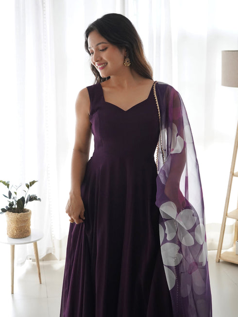 Wine Pure Soft Georgette Anarkali Dress 189684 Closure View