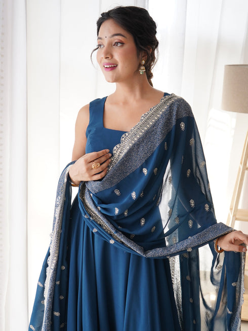 Rama Teal Pure Soft Georgette Anarkali Dress 189685 Closure View