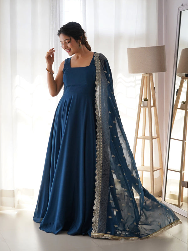 Rama Teal Pure Soft Georgette Anarkali Dress 189685