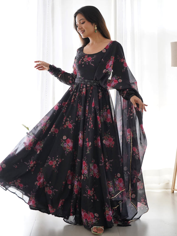 Black Pure Organza Silk Anarkali Dress 189687