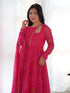 Pink Pure Soft Chiffon Bandhej Anarkali Dress 189689 Closure View