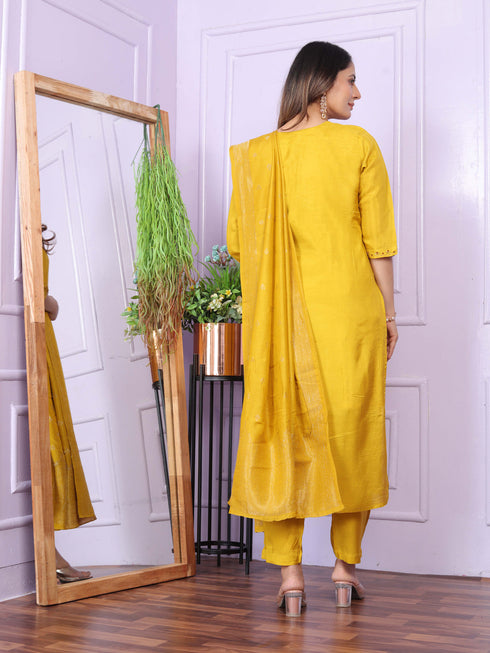 Mustard Pure Viscose Muslin Pant Suit 189868 Back View