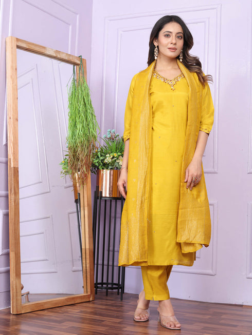 Mustard Pure Viscose Muslin Pant Suit 189868 Salwar Kameez