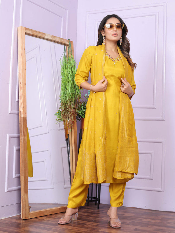 Mustard Pure Viscose Muslin Pant Suit 189868