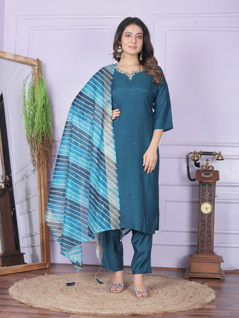 Blue Pure Viscose Muslin Pant Suit 189871