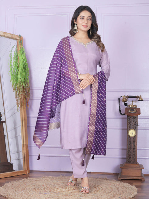 Purple Pure Viscose Muslin Pant Suit 189872 Closure View