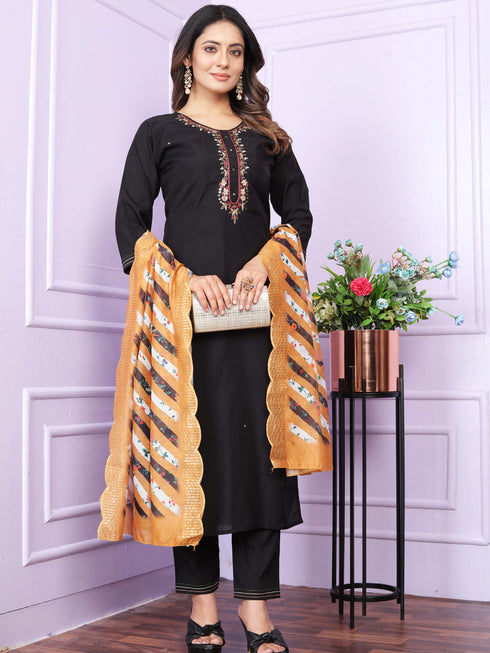 Black Roman Silk Pant Suit 189875 Closure View