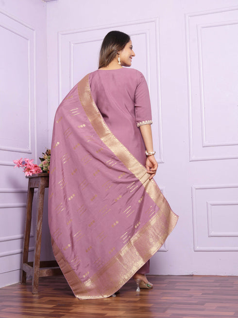 Pastel Purple Viscose Silk Pant Suit 189877 Closure View