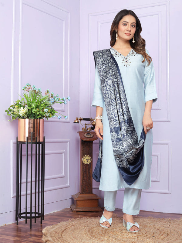 Sky Blue Soft Morni Silk Pant Suit 189879