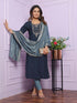Blue Rusian Silk Pant Suit 189883 Closure View