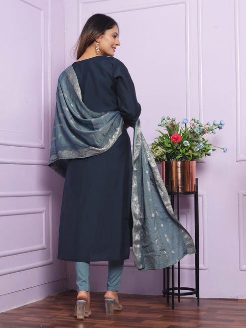Blue Rusian Silk Pant Suit 189883 Salwar Kameez
