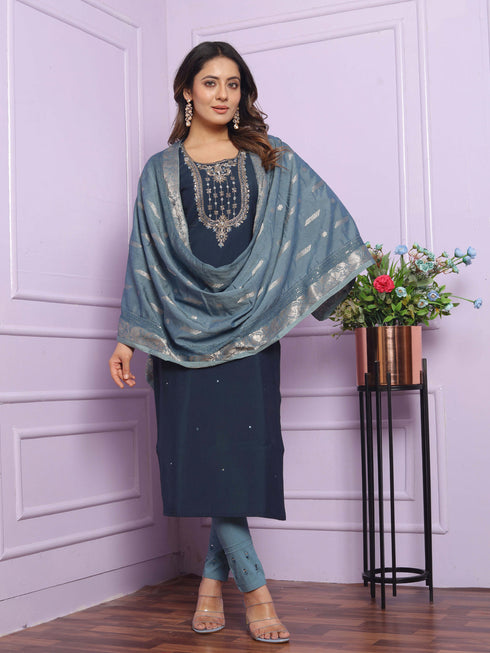 Blue Rusian Silk Pant Suit 189883
