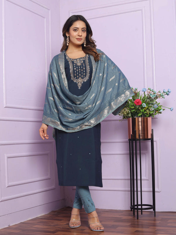 Blue Rusian Silk Pant Suit 189883